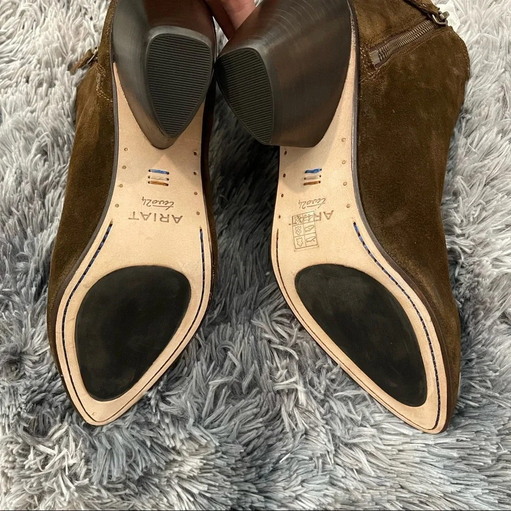 Olive Suede Ankle Boots with Side Zip - Women's